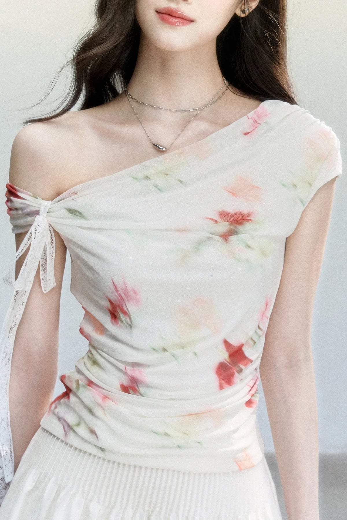 Summer Floral Mesh Off-Shoulder Top Set-Up