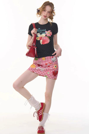 Summer Fruit High-Waisted Skirt