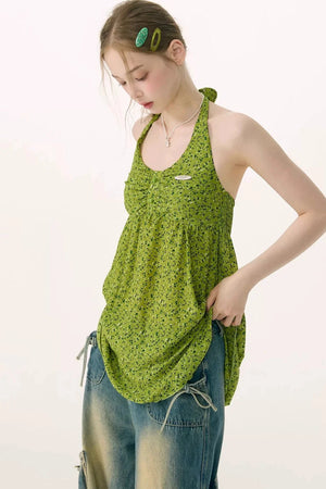 Summer Green Floral Halter Top