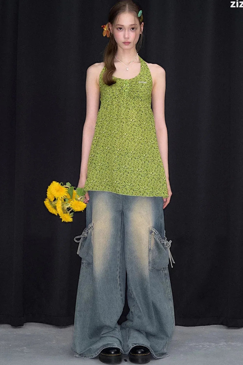 Summer Green Floral Halter Top