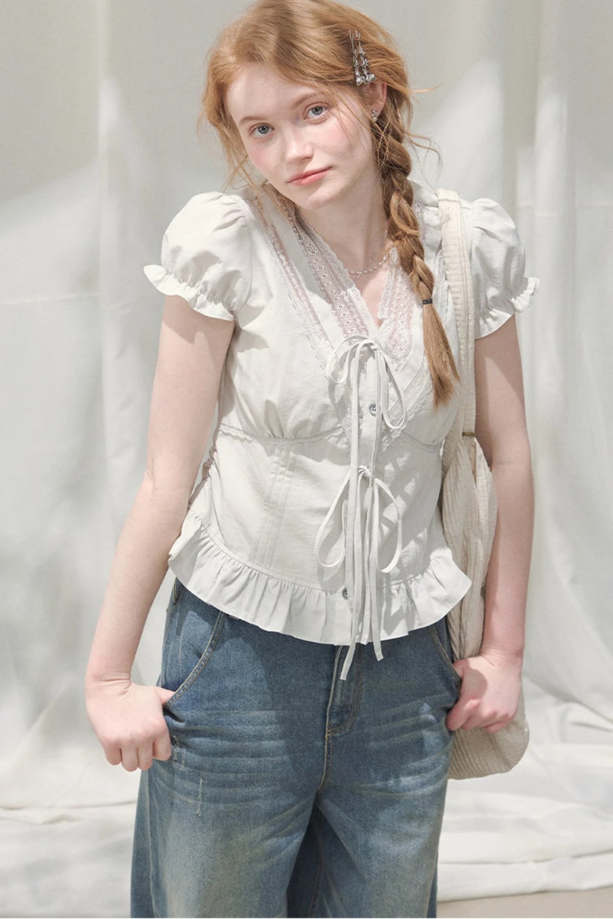 Summer Lace V-Neck Blouse
