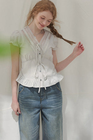 Summer Lace V-Neck Blouse