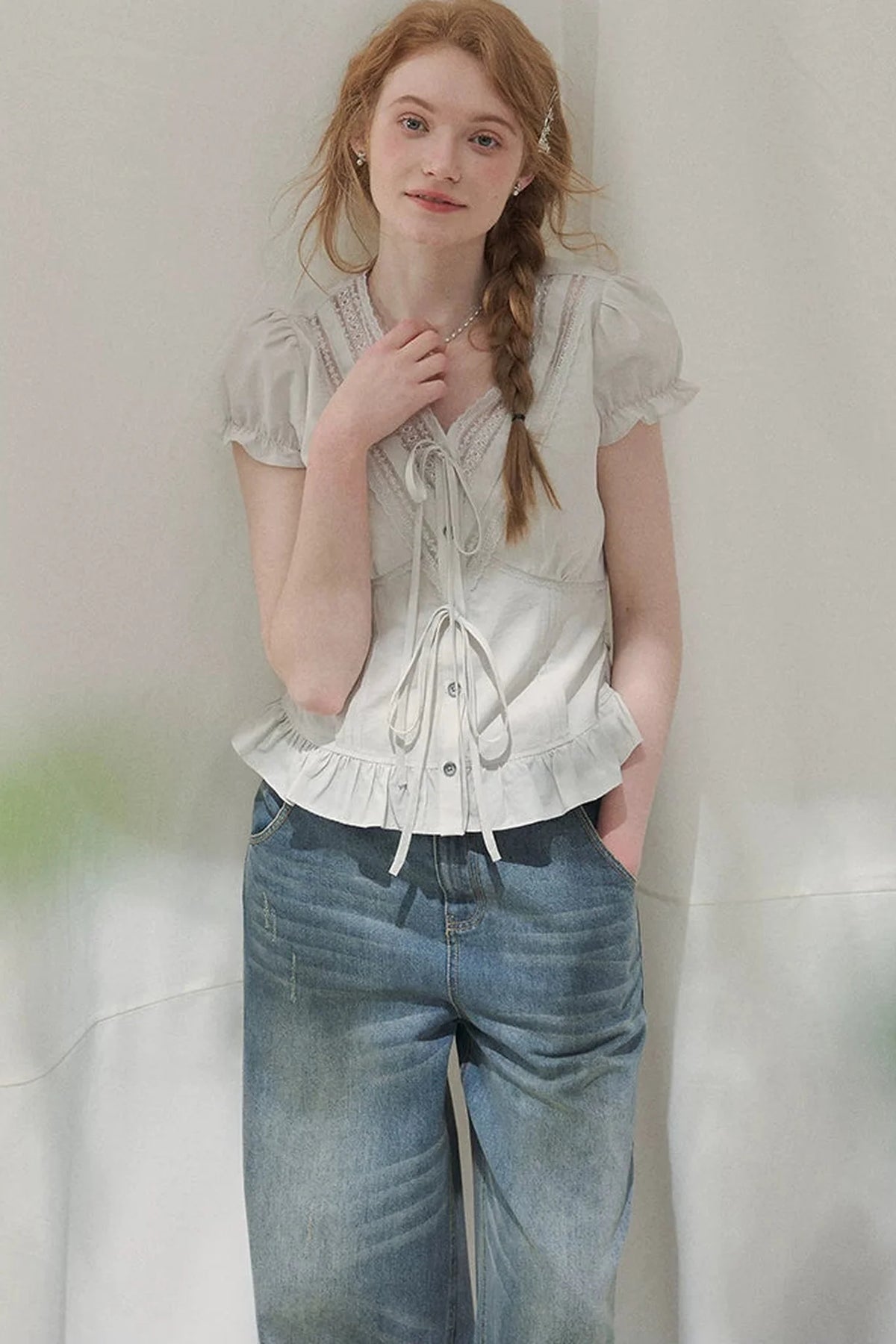 Summer Lace V-Neck Blouse