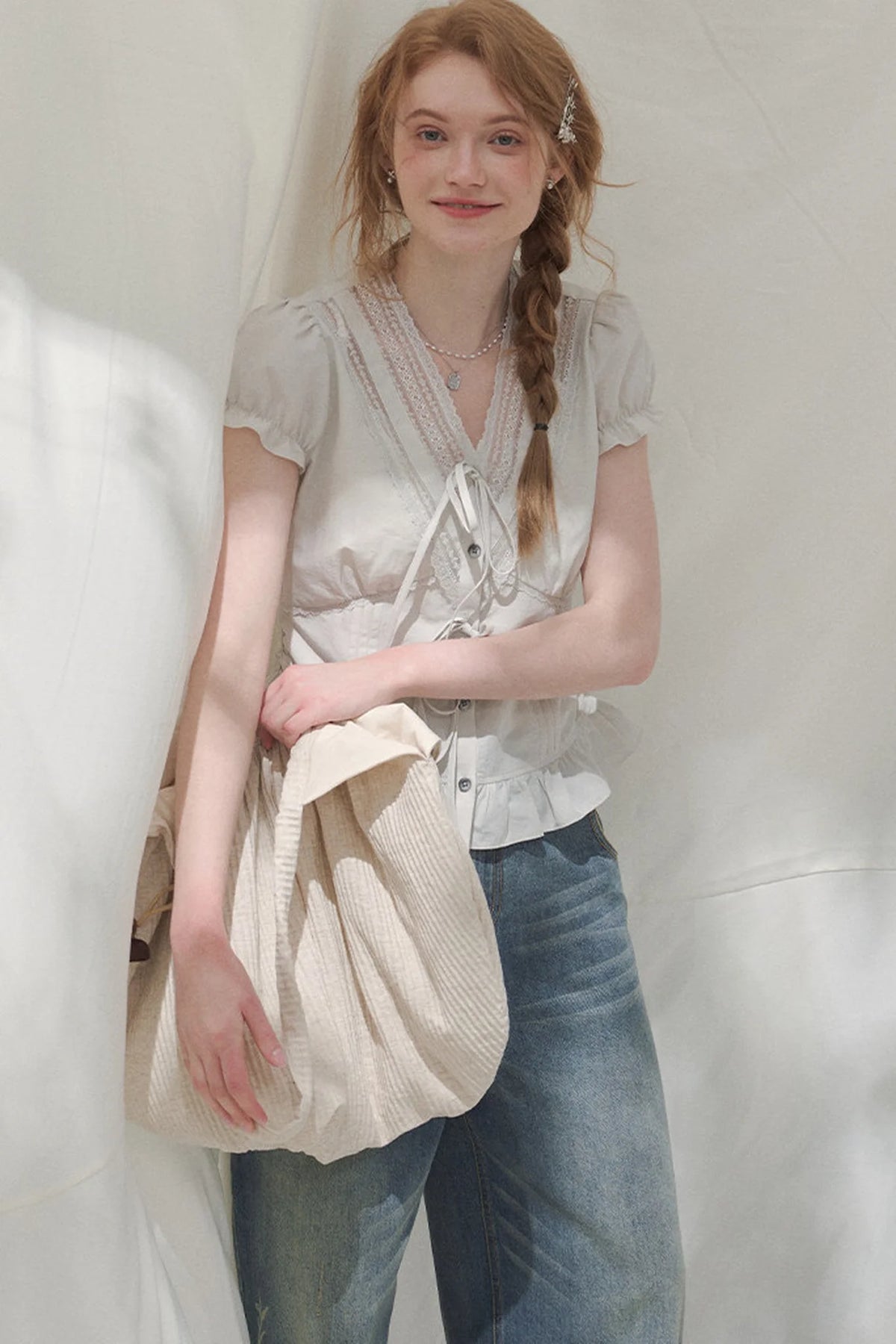 Summer Lace V-Neck Blouse