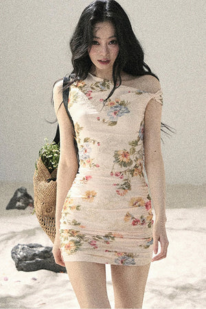 Summer Mesh Floral Fishtail Dress