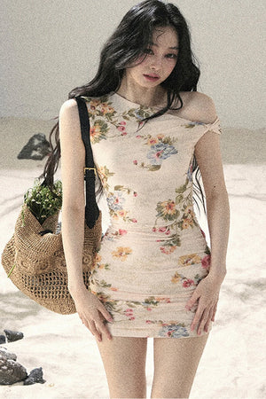 Summer Mesh Floral Fishtail Dress