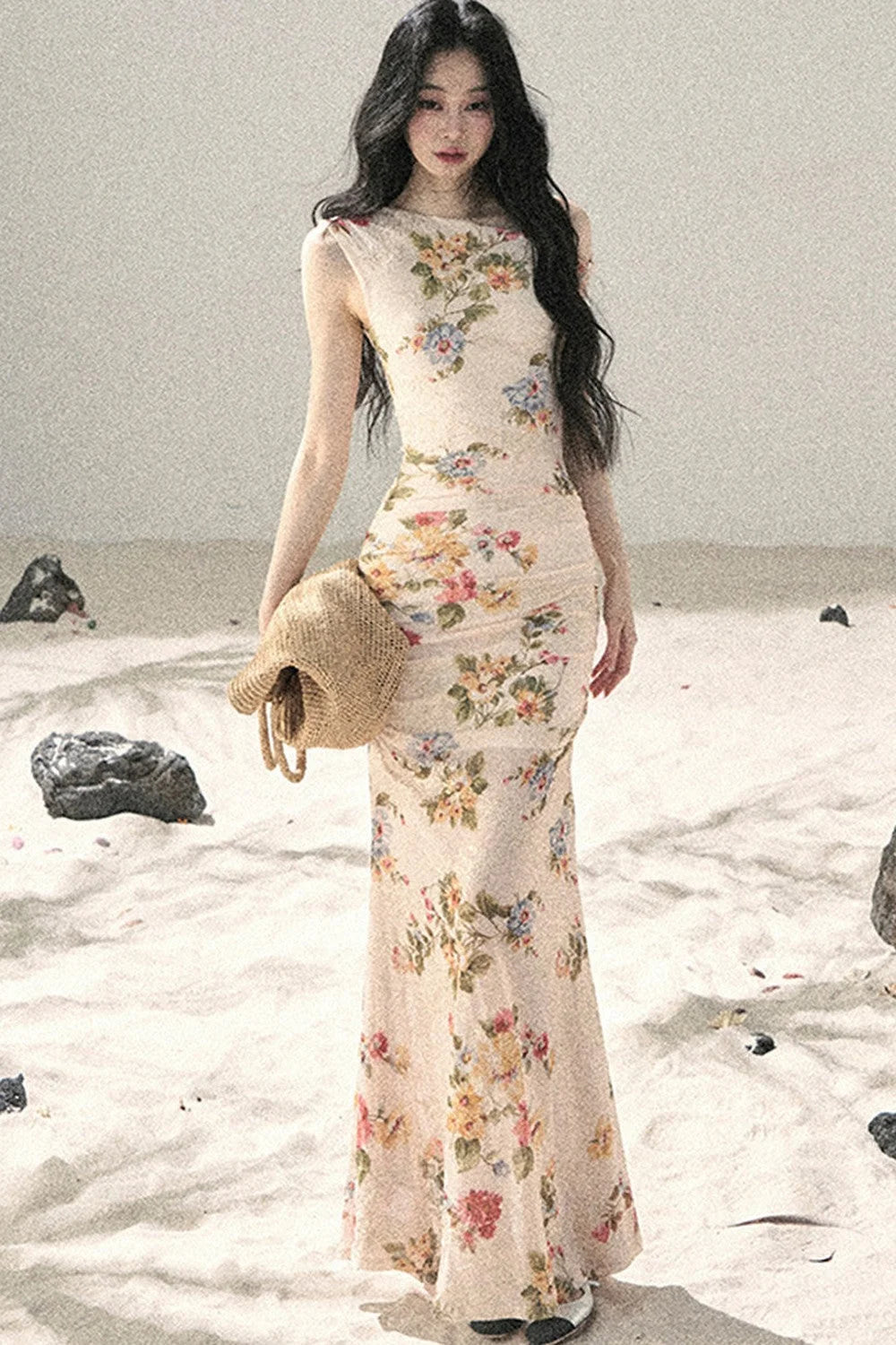 Summer Mesh Floral Fishtail Dress