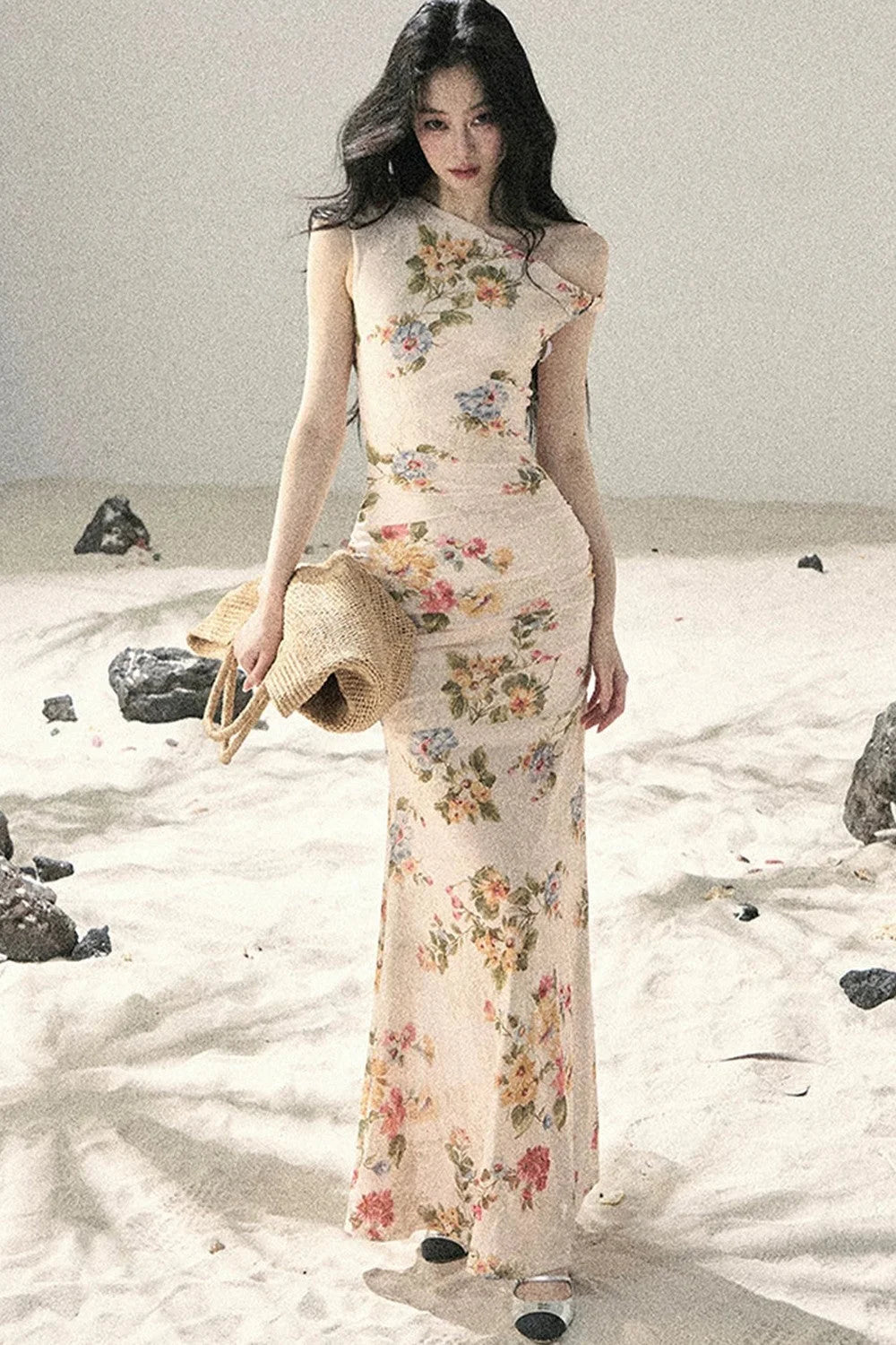 Summer Mesh Floral Fishtail Dress