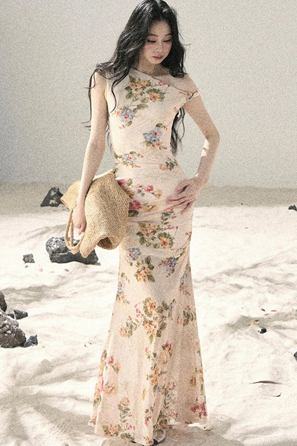 Summer Mesh Floral Fishtail Dress