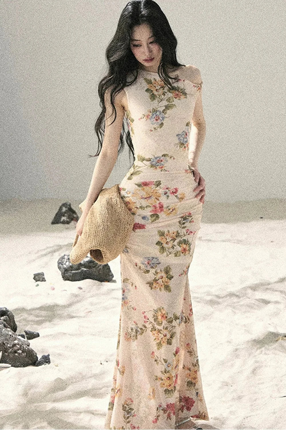 Summer Mesh Floral Fishtail Dress