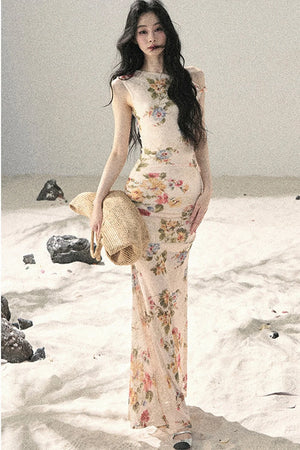 Summer Mesh Floral Fishtail Dress