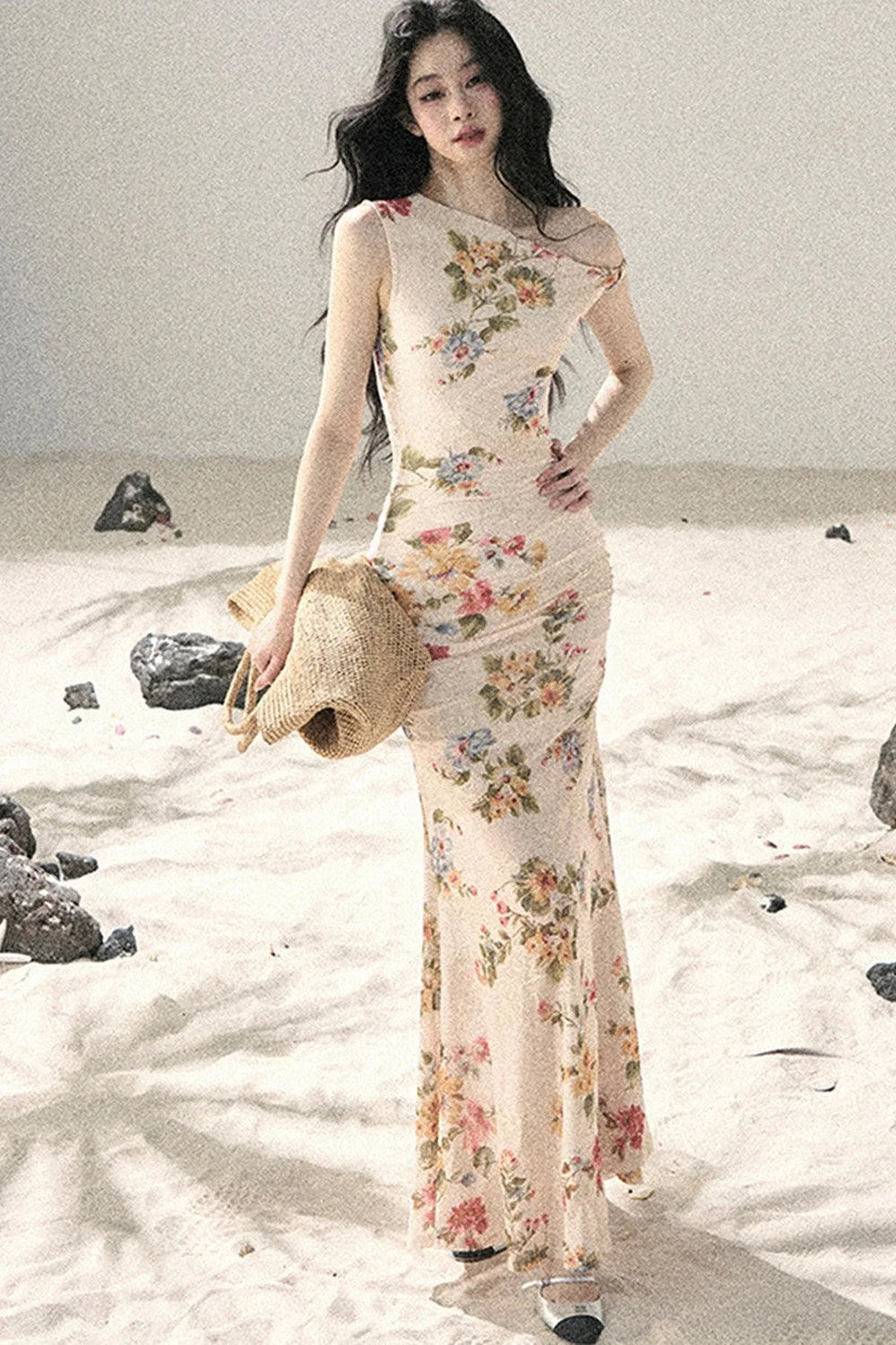 Summer Mesh Floral Fishtail Dress