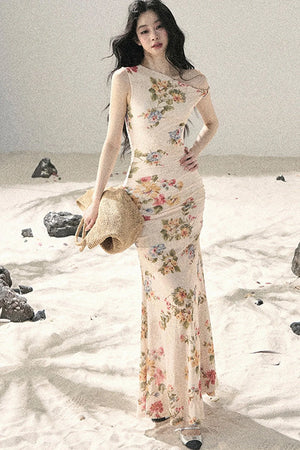 Summer Mesh Floral Fishtail Dress