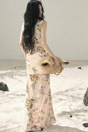 Summer Mesh Floral Fishtail Dress