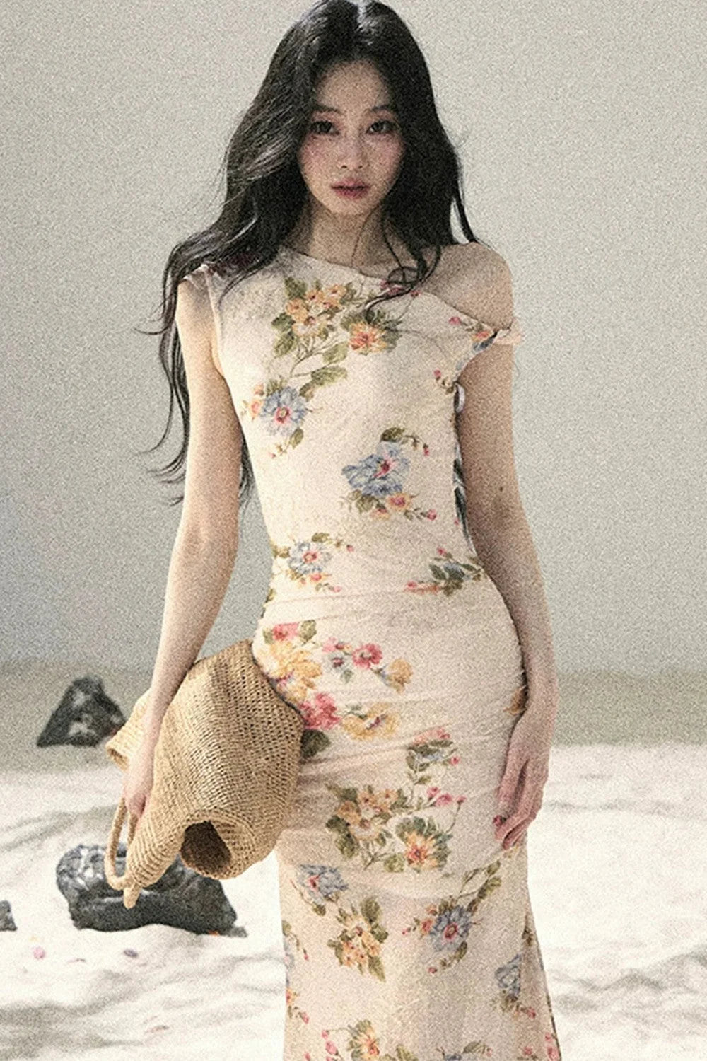 Summer Mesh Floral Fishtail Dress