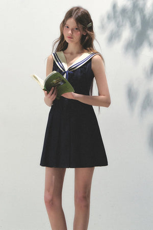 Summer Navy Pleated Dress