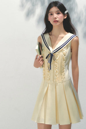 Summer Navy Pleated Dress