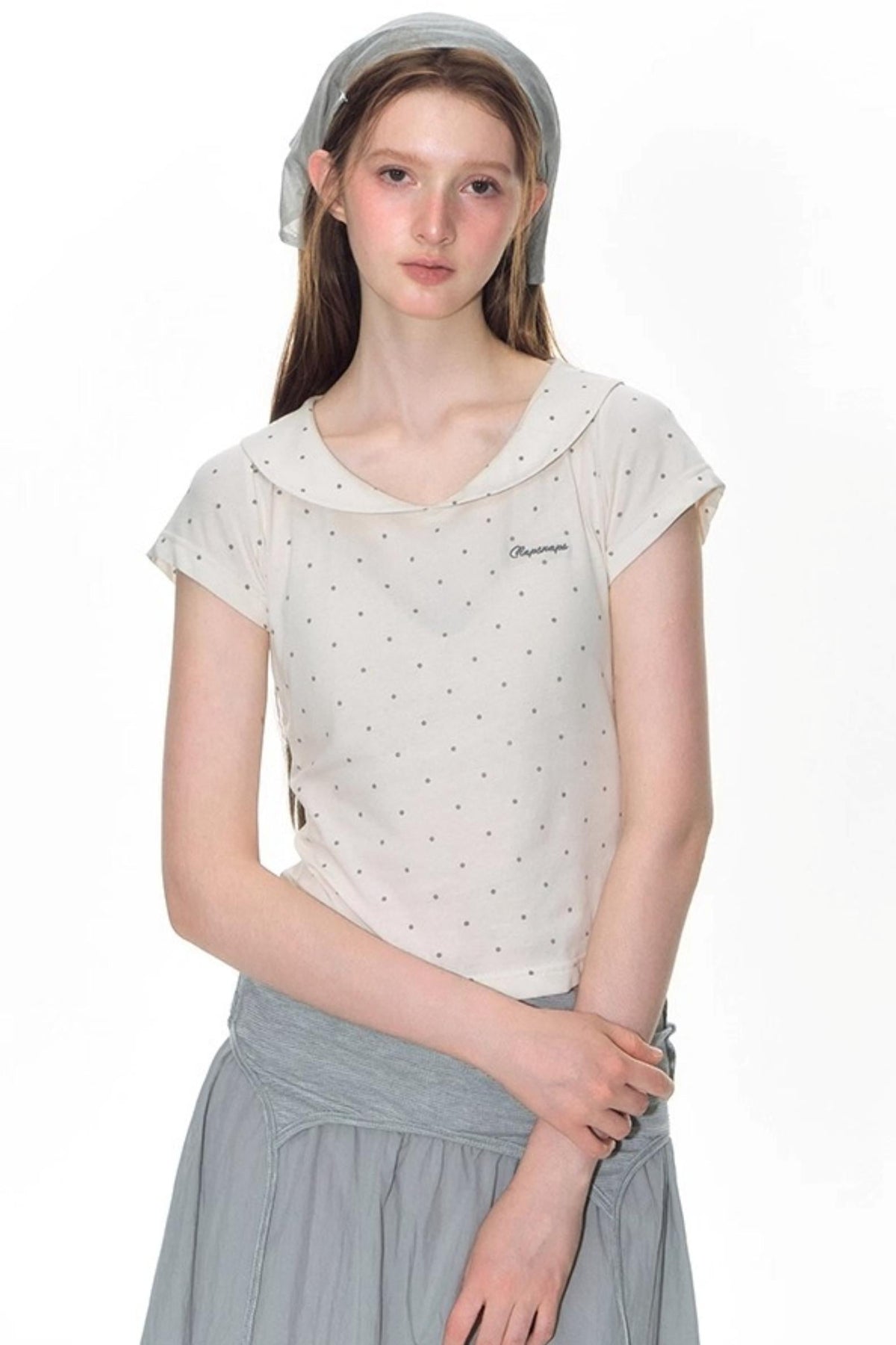 Summer Polka Dot Doll Neck Tee