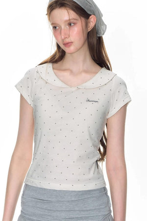 Summer Polka Dot Doll Neck Tee