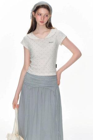 Summer Polka Dot Doll Neck Tee