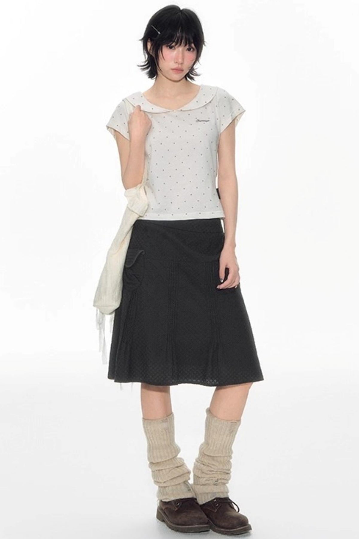 Summer Polka Dot Doll Neck Tee