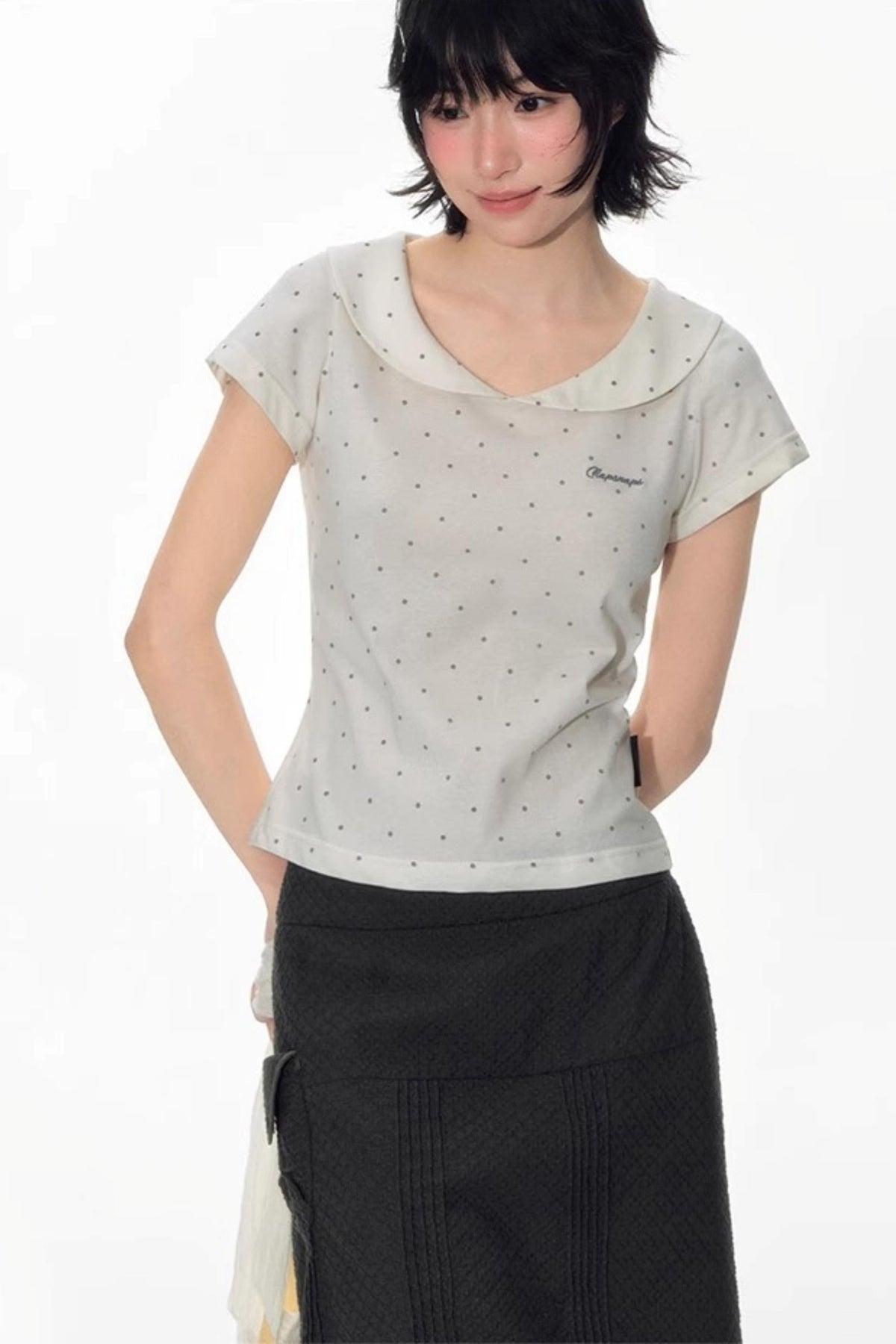 Summer Polka Dot Doll Neck Tee