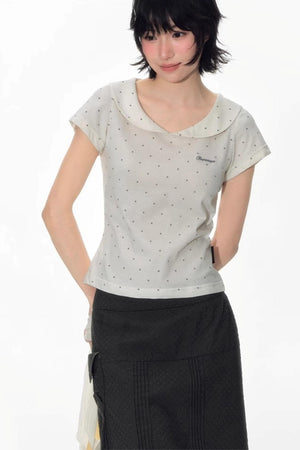 Summer Polka Dot Doll Neck Tee