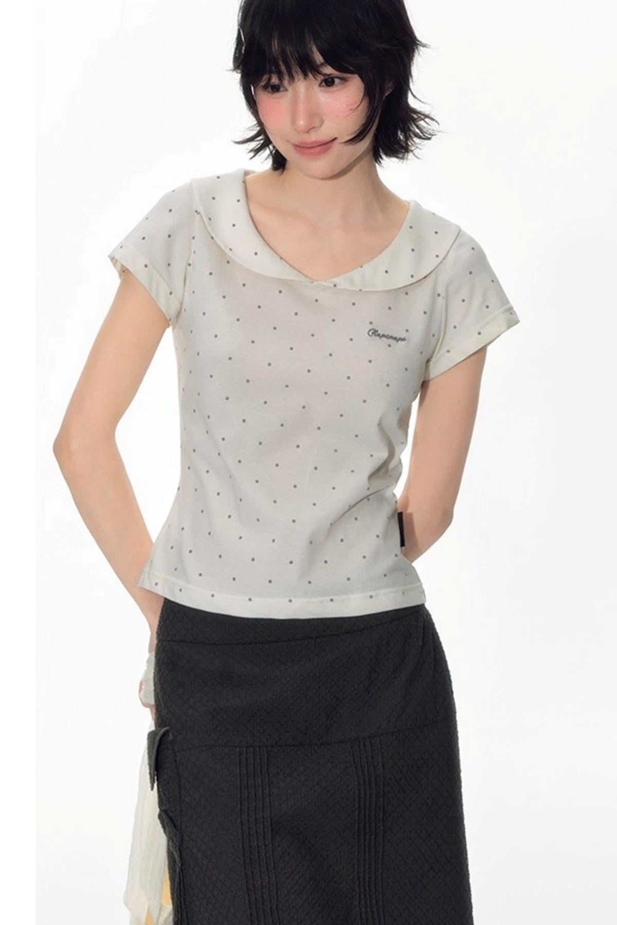 Summer Polka Dot Doll Neck Tee