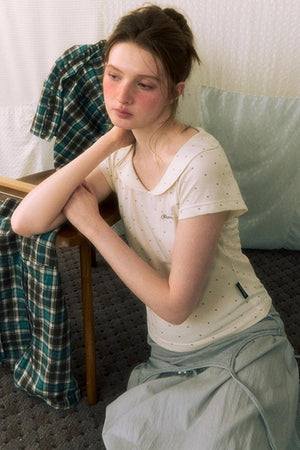 Summer Polka Dot Doll Neck Tee