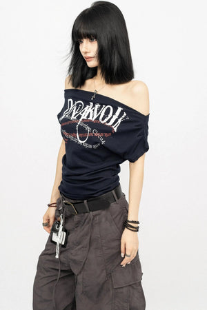 Summer Shoulder Letters T-Shirt