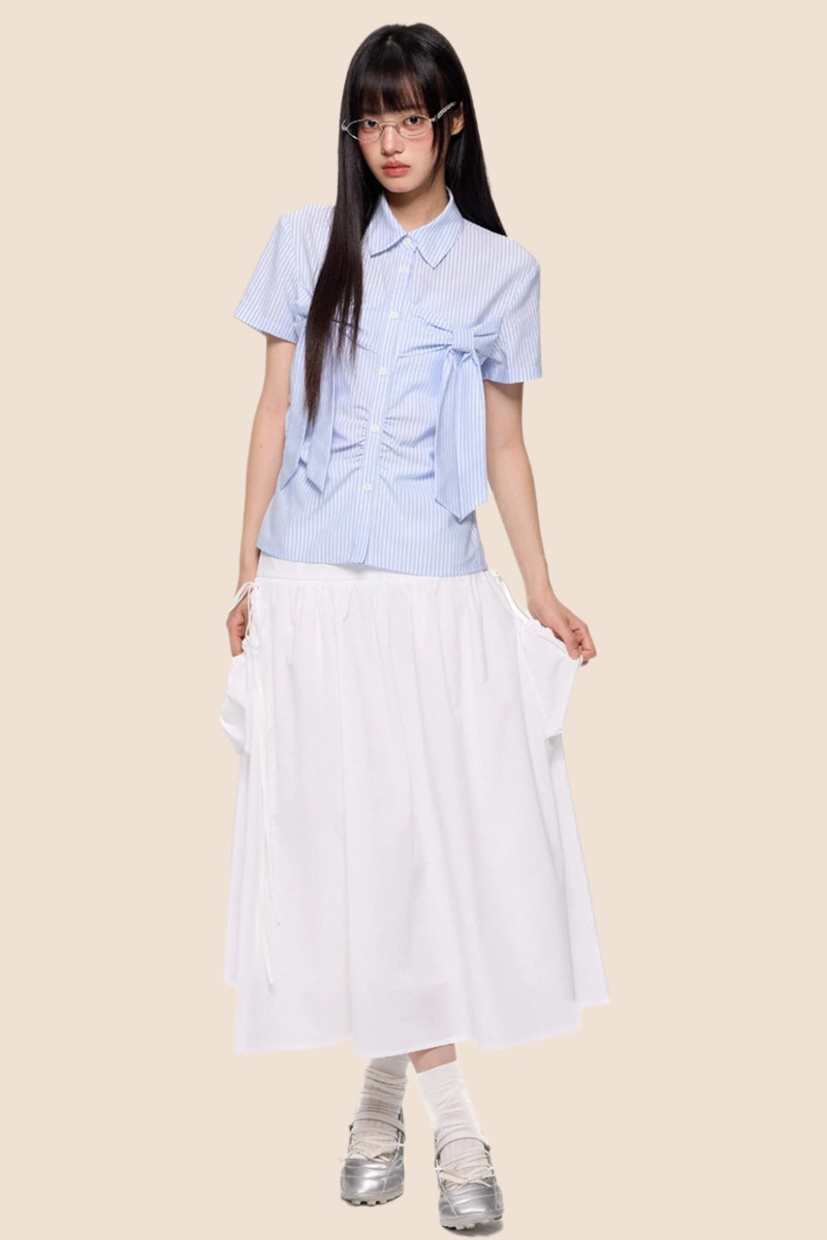 Summer White Flowing Half-Skirt