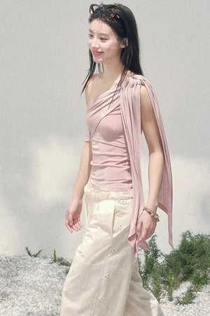 Sunset Coral Asymmetrical Top