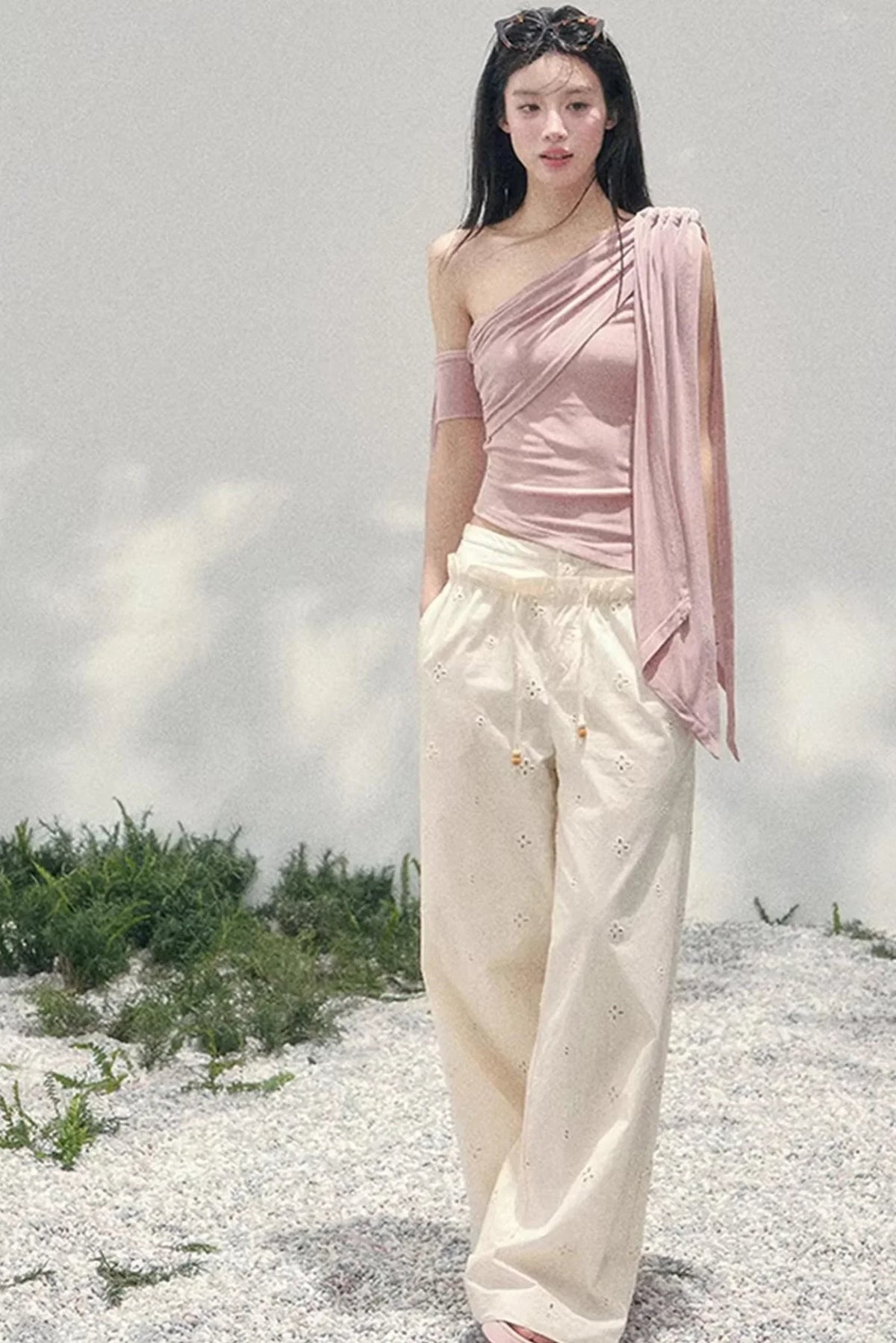 Sunset Coral Asymmetrical Top