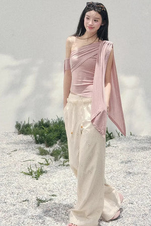 Sunset Coral Asymmetrical Top