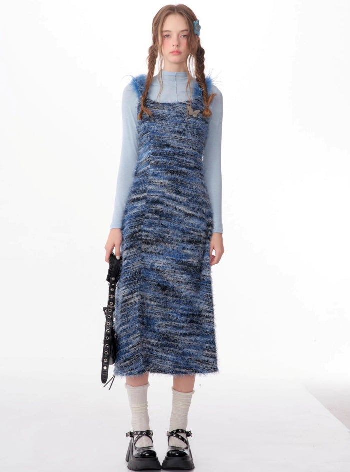 Suspender strap bottom knitted dress