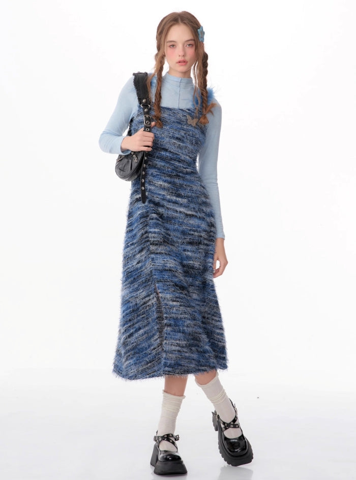 Suspender strap bottom knitted dress