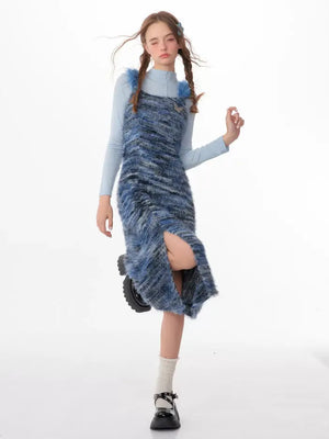 Suspender strap bottom knitted dress