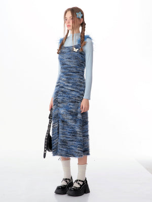 Suspender strap bottom knitted dress