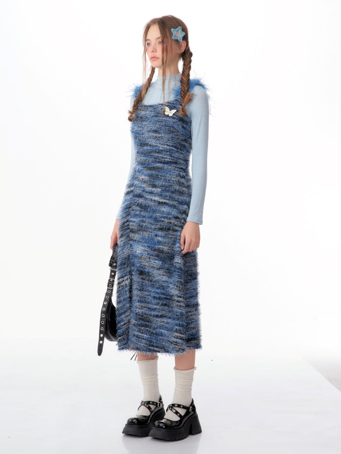 Suspender strap bottom knitted dress