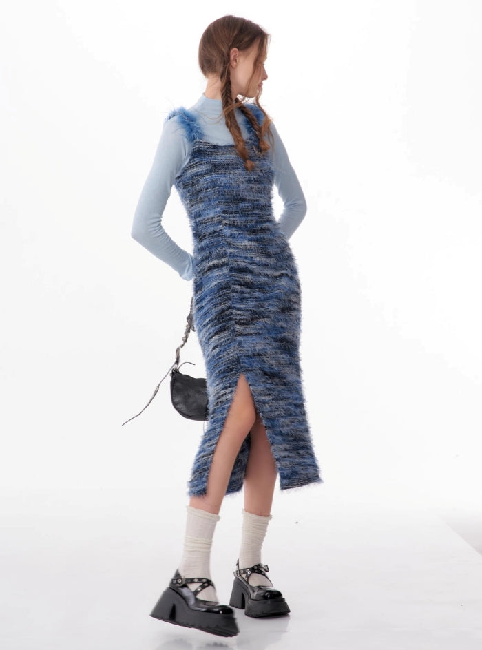 Suspender strap bottom knitted dress