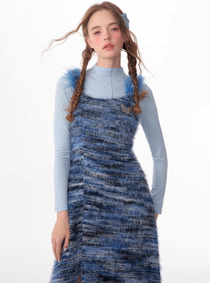 Suspender strap bottom knitted dress