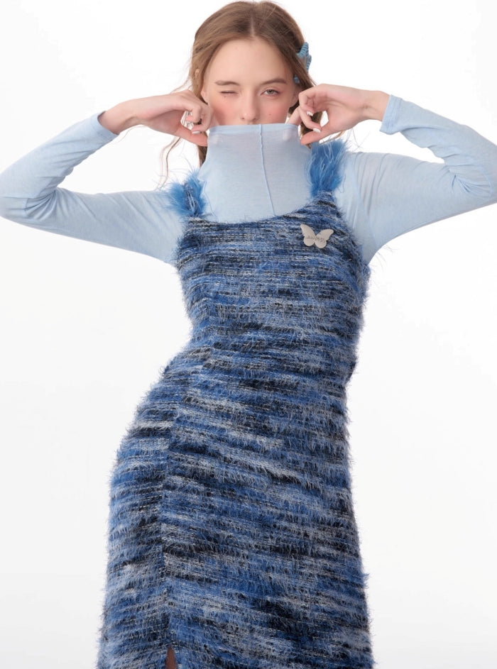 Suspender strap bottom knitted dress