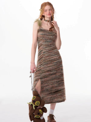 Suspender strap bottom knitted dress