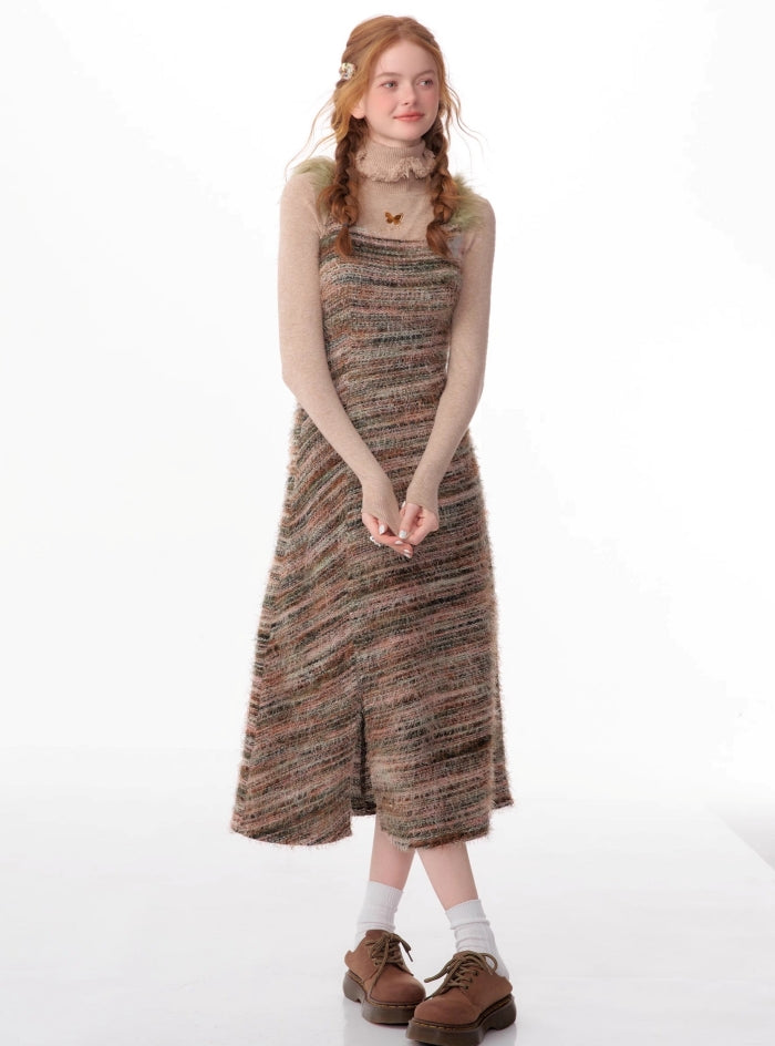 Suspender strap bottom knitted dress