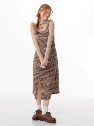 Suspender strap bottom knitted dress
