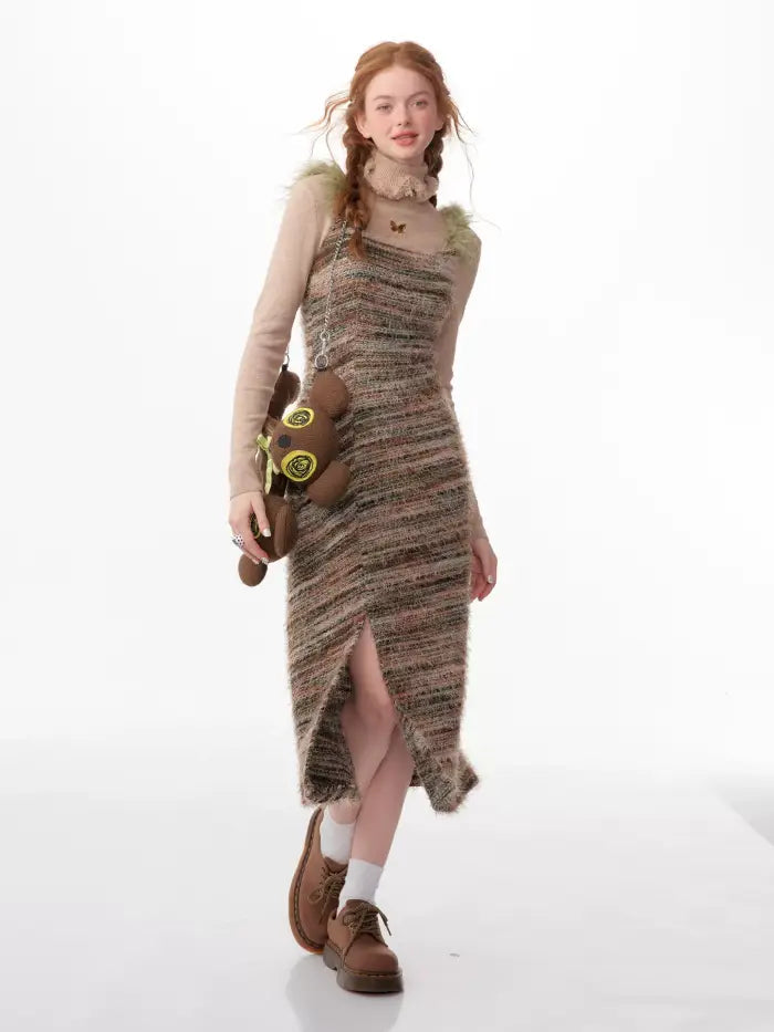 Suspender strap bottom knitted dress