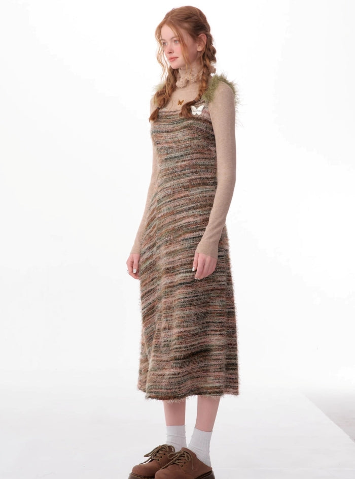 Suspender strap bottom knitted dress