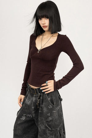 Sweet and Cool Gray Long-Sleeved Top