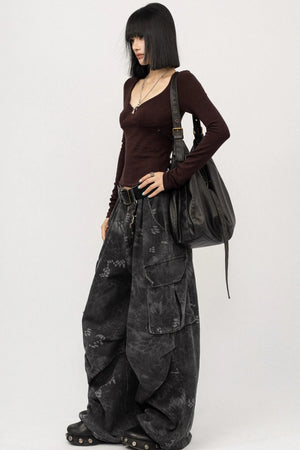 Sweet and Cool Gray Long-Sleeved Top