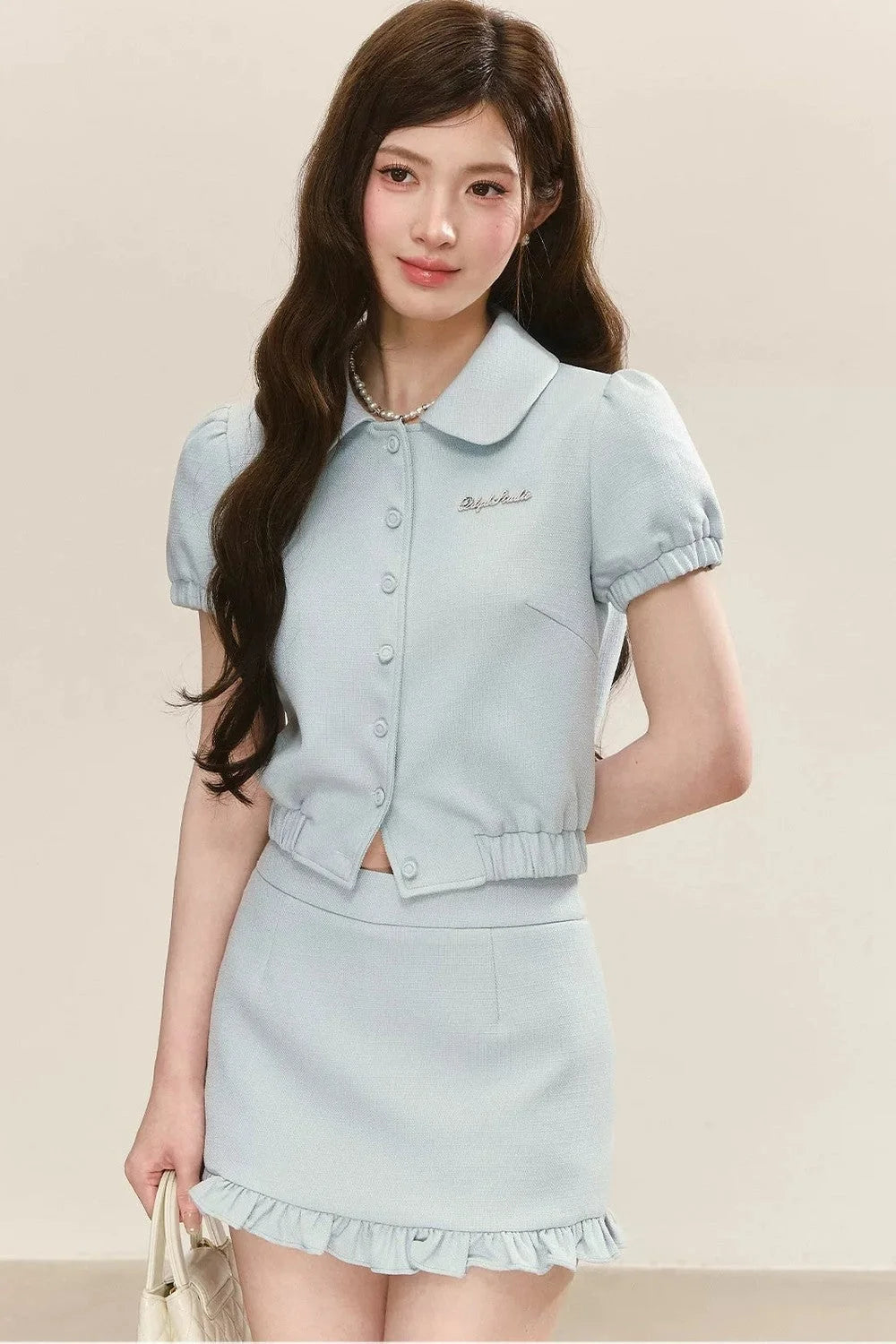 Sweet Blue Doll Collar Top Set-Up